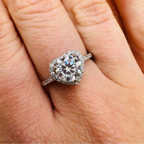 Jewelry - 1CT Moissanite Diamond Heart Shape Pave S925 Sterling Silver Ring